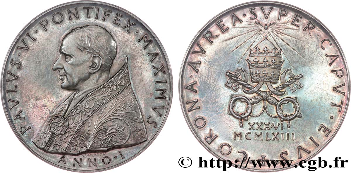 VATICAN ET ÉTATS PONTIFICAUX Médaille annuelle, Paul VI, Couronnement SUP