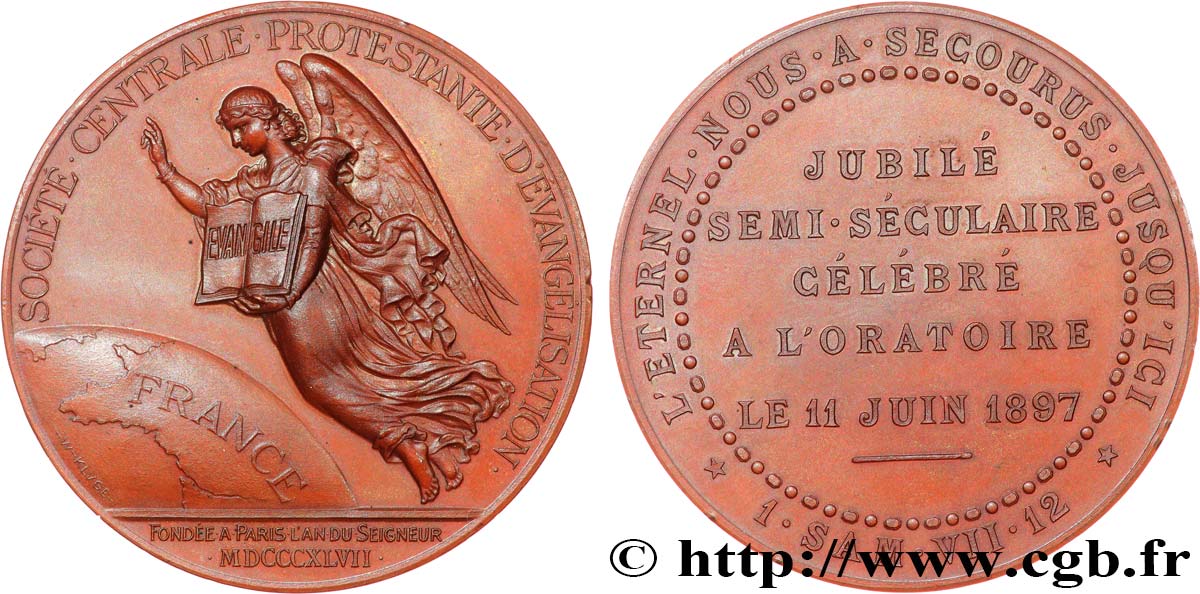 TROISIÈME RÉPUBLIQUE Médaille, Société centrale protestante d’évangélisation SUP+