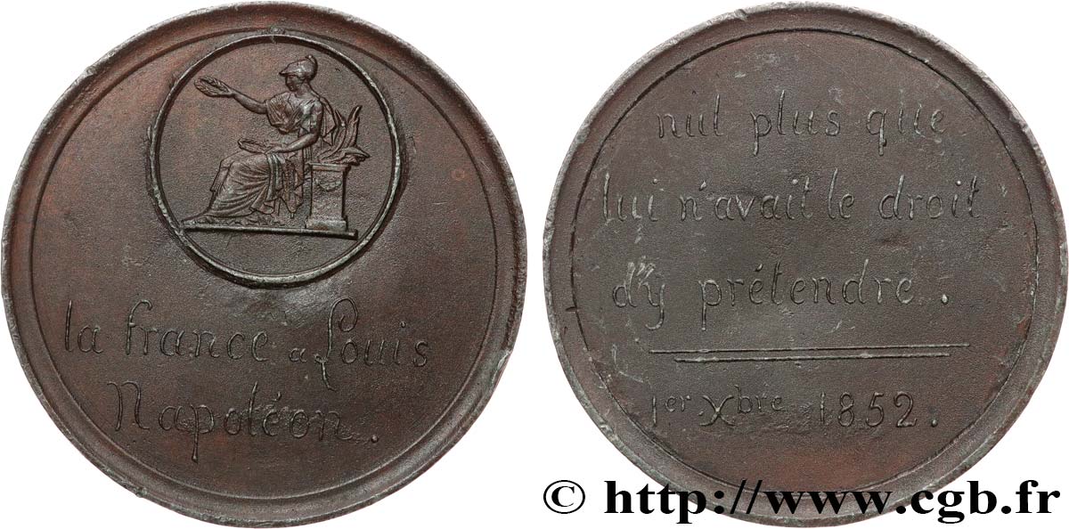 DEUXIÈME RÉPUBLIQUE Médaille, La France à Louis-Napoléon fVZ
