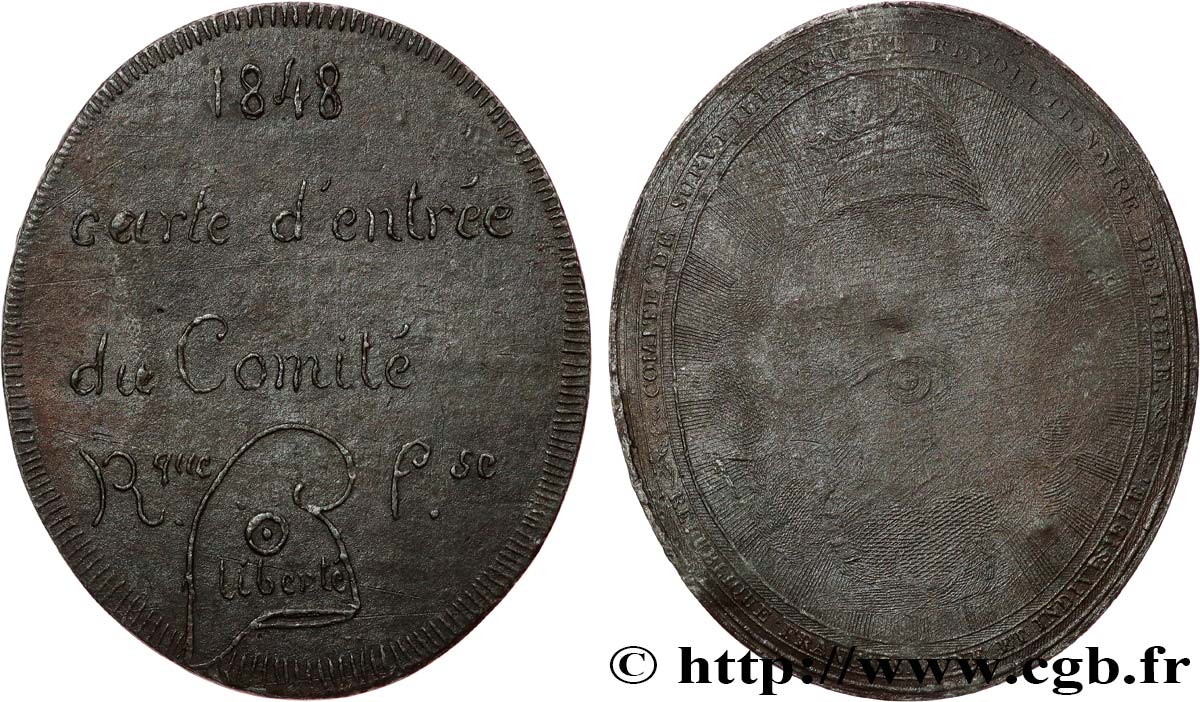 DEUXIÈME RÉPUBLIQUE Médaille, Carte d entrée du Comité de surveillance et révolutionnaire de Lille fVZ