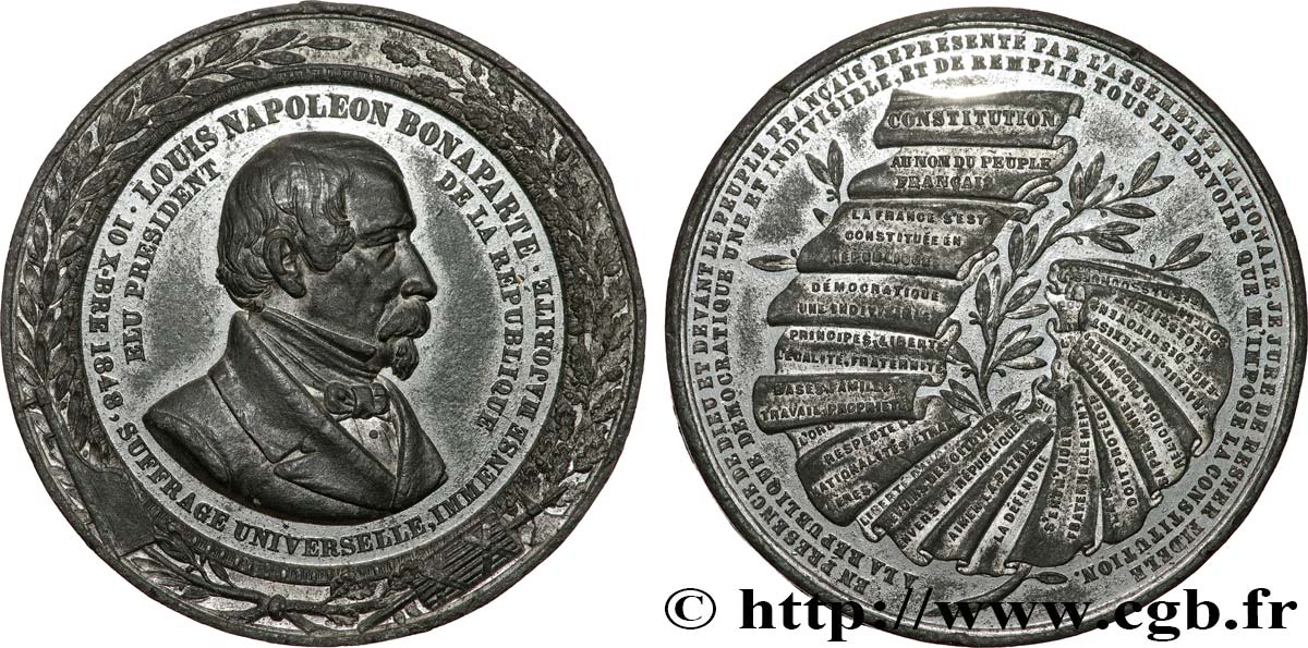 DEUXIÈME RÉPUBLIQUE Médaille, Élection du président Louis Napoléon Bonaparte TTB