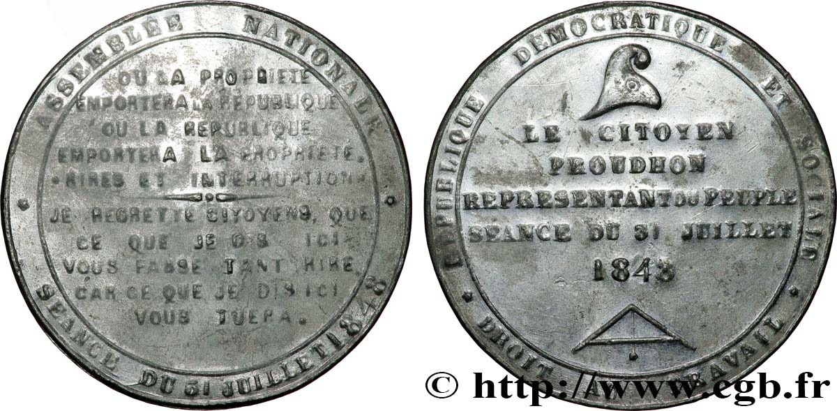 SECOND REPUBLIC Médaille, Exposition des théories de Proudhon XF/AU