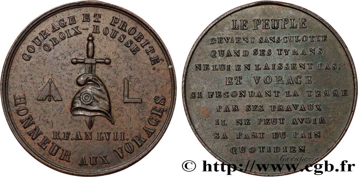 DEUXIÈME RÉPUBLIQUE Médaille, Société ouvrière Les Voraces TTB+