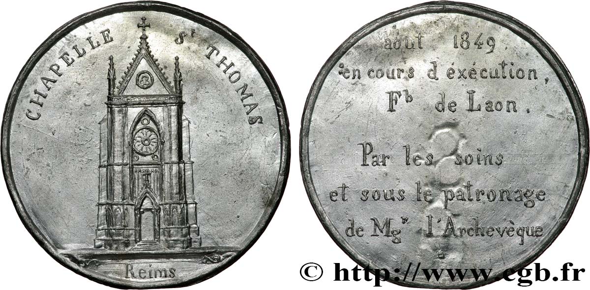 DEUXIÈME RÉPUBLIQUE Médaille, Construction de la Chapelle de Saint Thomas AU
