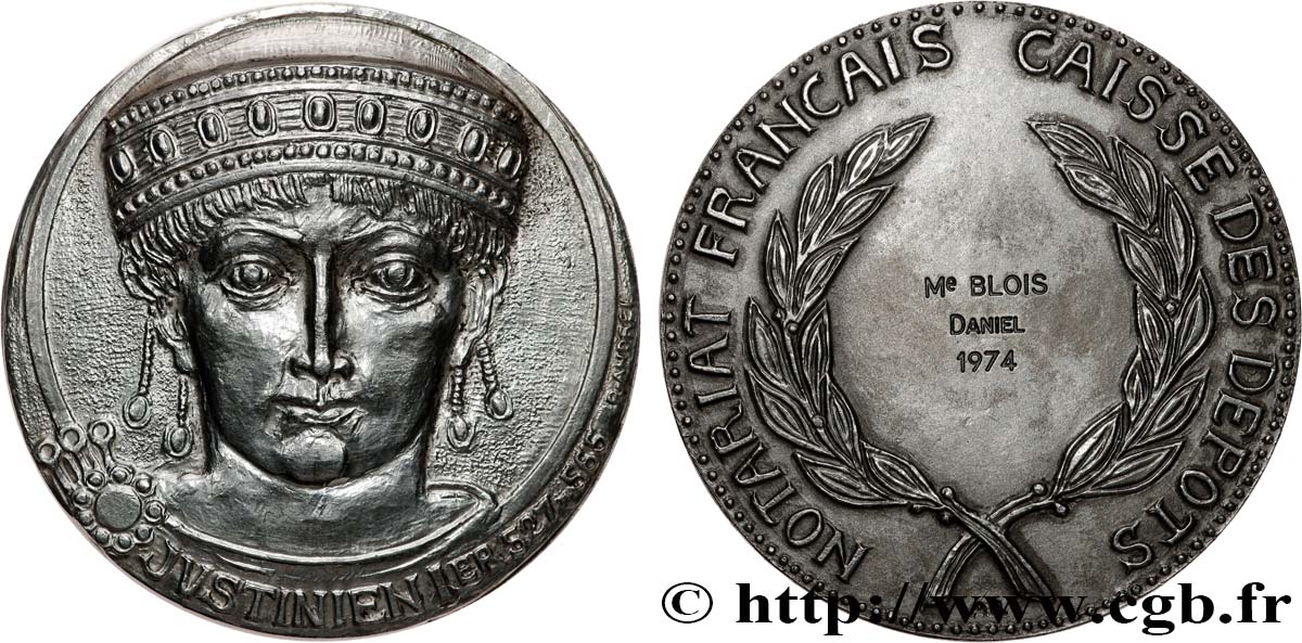 NOTAIRES DU XIXe SIECLE Médaille, Justinien Ier, Caisse des dépôts fVZ