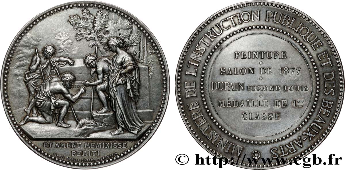 TROISIÈME RÉPUBLIQUE Médaille, Les bergers d’Arcadie, Première classe en peinture TTB+