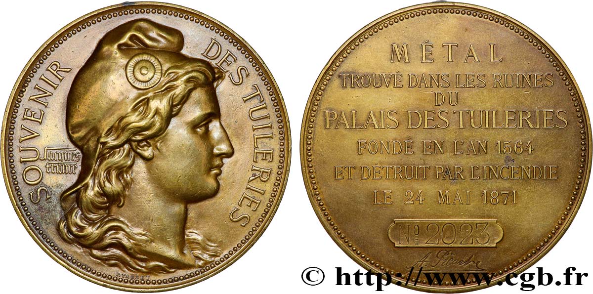 DRITTE FRANZOSISCHE REPUBLIK Médaille, République des Communes, métal trouvé dans les ruines du Palais des Tuileries fVZ