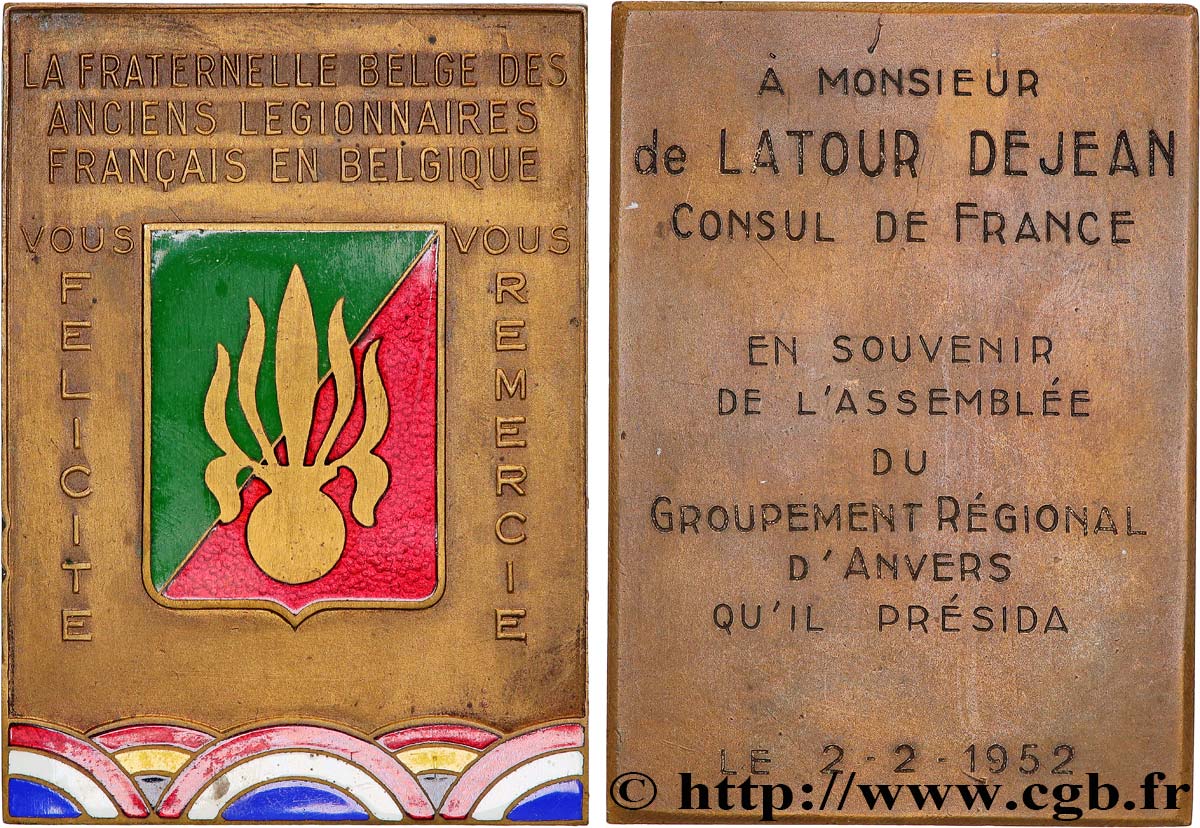 CUARTA REPUBLICA FRANCESA Médaille, Fraternité belge des anciens légionnaires français en Belgique MBC