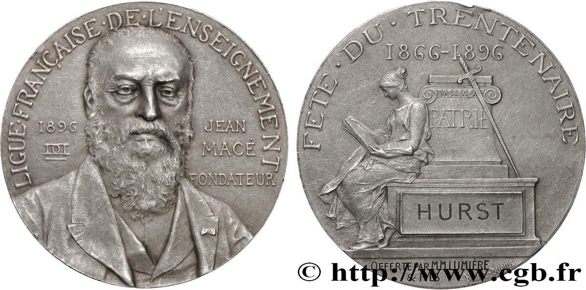 TROISIÈME RÉPUBLIQUE Médaille, Jean Macé, fondateur de la Ligue française de l’enseignement SUP