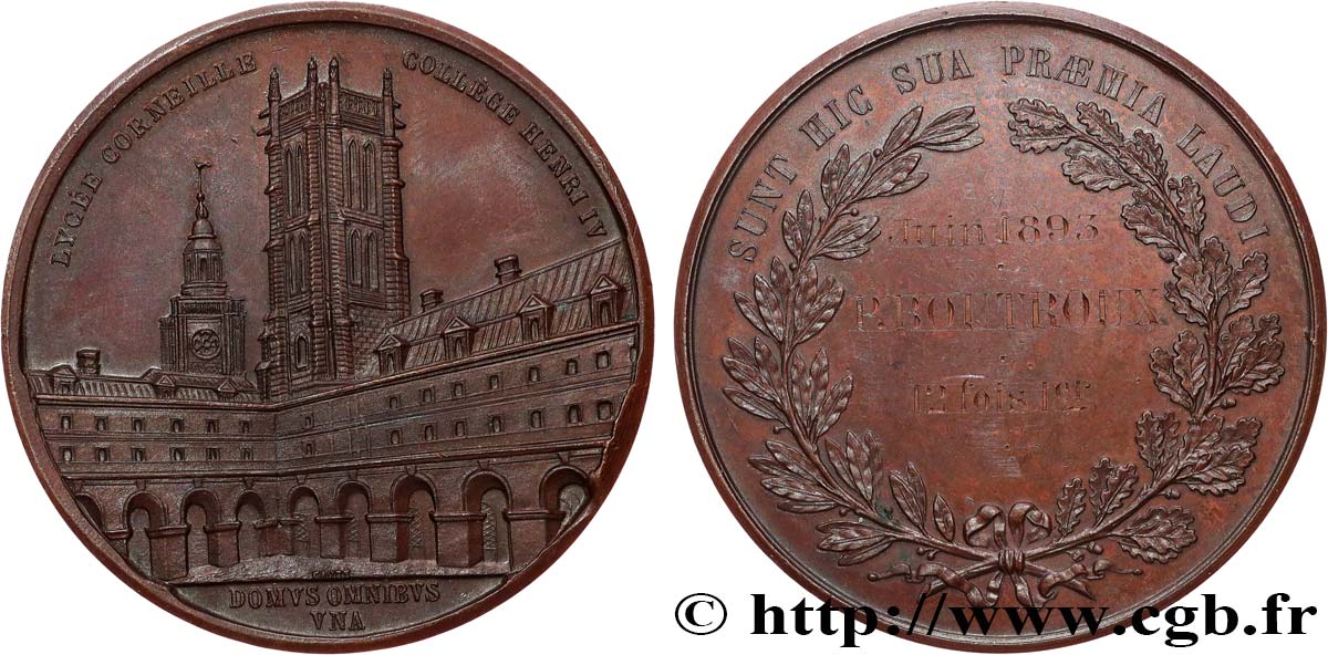 TROISIÈME RÉPUBLIQUE Médaille, Récompense, Lycée Corneille et Collège Henri IV SUP