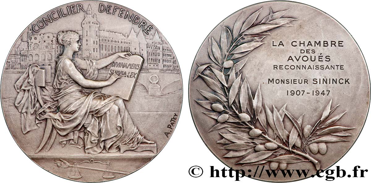 TROISIÈME RÉPUBLIQUE Médaille, Chambre des avoués reconnaissante TTB+