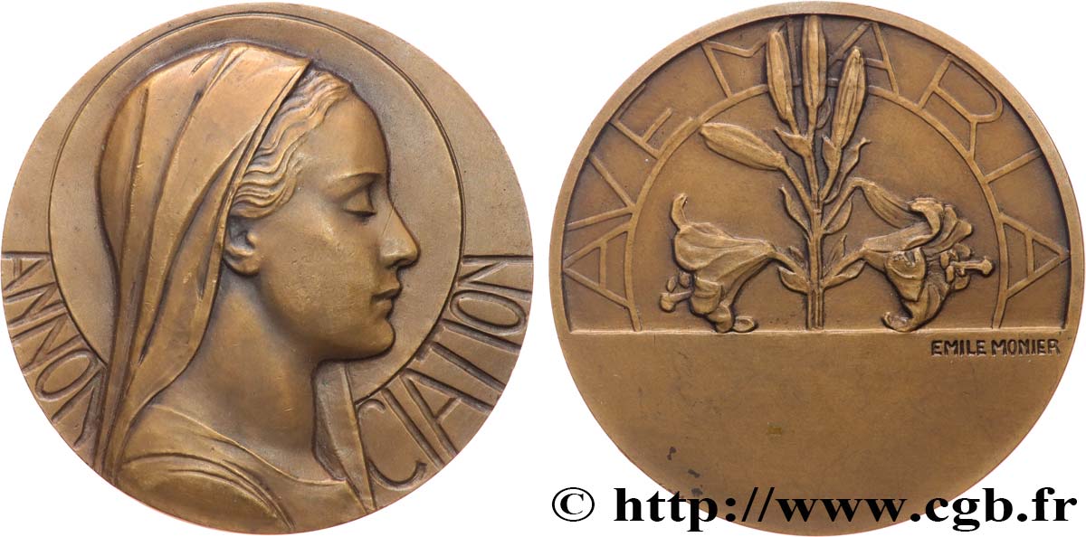 III REPUBLIC Médaille, Ave Maria, Annonciation AU