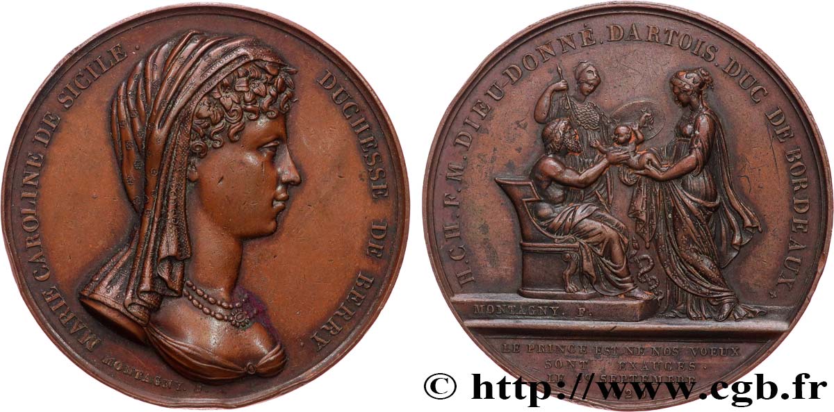 LUDWIG XVIII Médaille, Naissance de Henri, duc de Bordeaux, Comte de Chambord SS