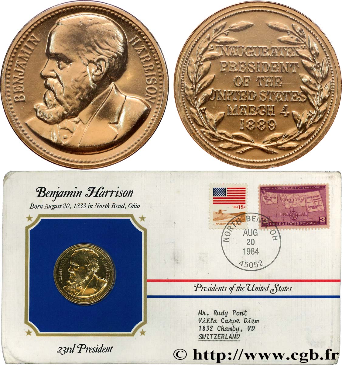 ÉTATS-UNIS D AMÉRIQUE Enveloppe “Timbre médaille”, Présidents des États-Unis SPL