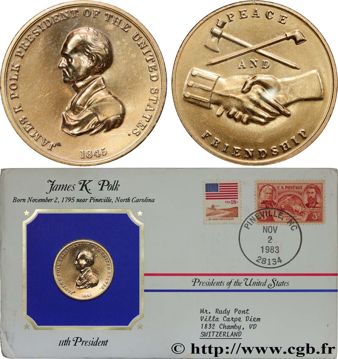 UNITED STATES OF AMERICA Enveloppe “Timbre médaille”, Présidents des États-Unis MS