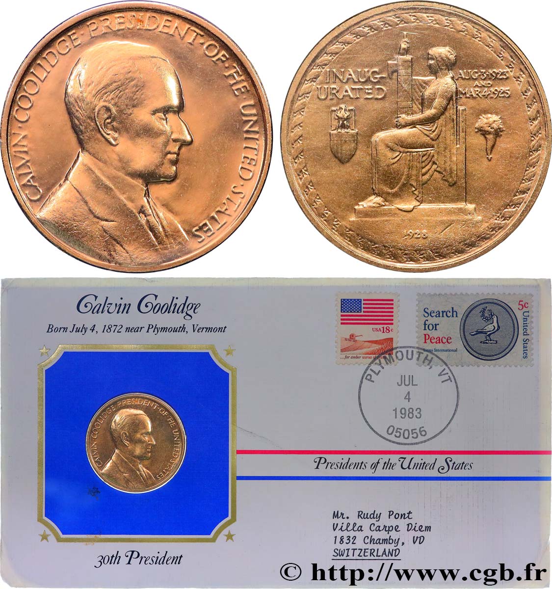 ÉTATS-UNIS D&nbsp;AMÉRIQUE Enveloppe “Timbre médaille”, Présidents des États-Unis MS