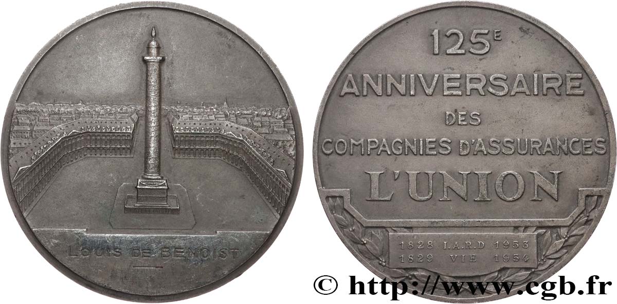 QUARTA REPUBBLICA FRANCESE Médaille, 125e anniversaire des compagnies d’assurances L’Union q.SPL
