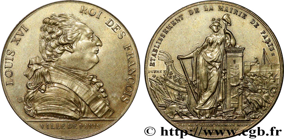 LOUIS XVI Médaille, Ville de Paris - J. S. Bailly maire SUP