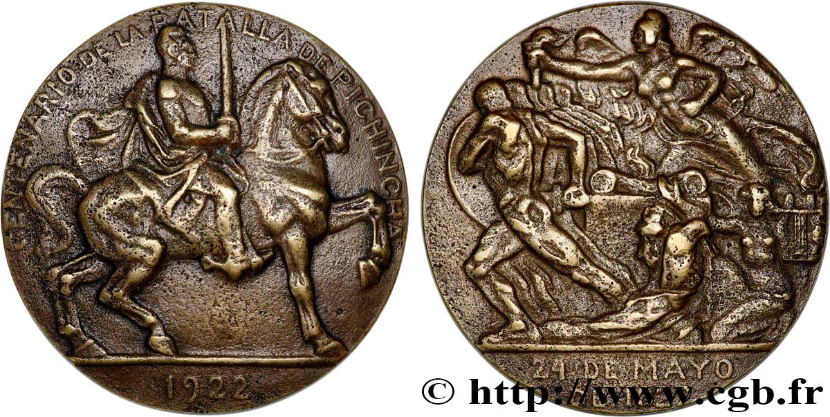 ÉQUATEUR Médaille, Centenaire de la Bataille de Pichincha TTB