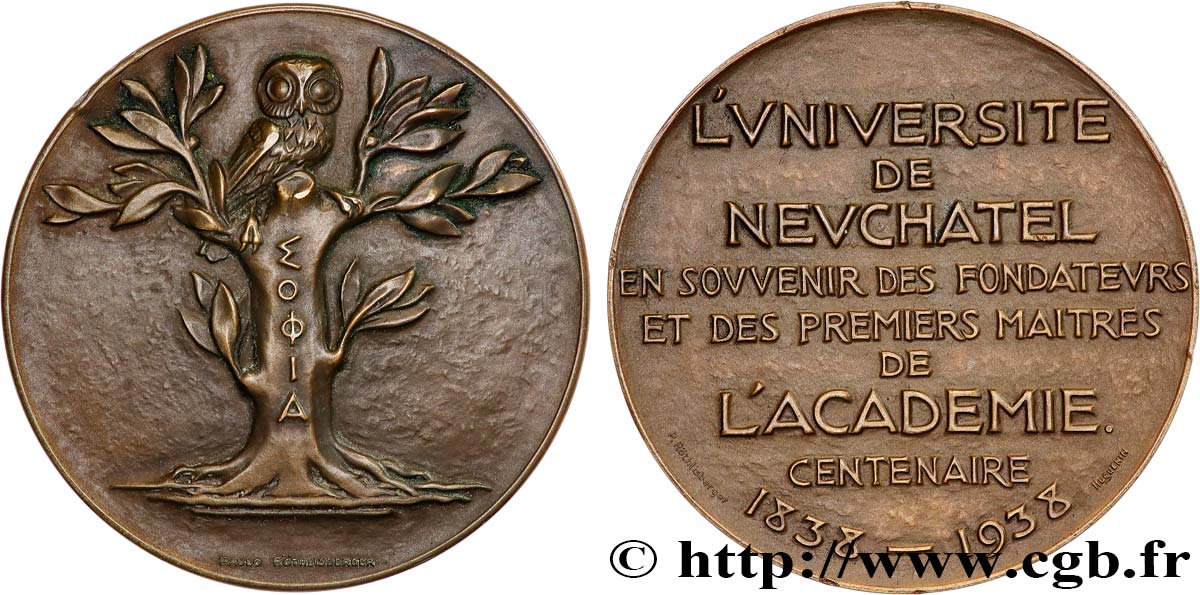 SUISSE - CANTON DE NEUCHATEL Médaille, Centenaire de l’université de Neuchâtel SUP