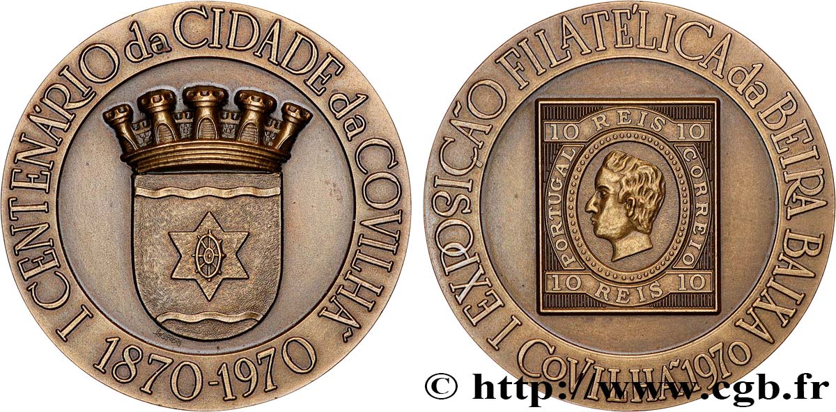 PORTUGAL Médaille, Centenaire de la ville de Covilha, Exposition philatélique SUP