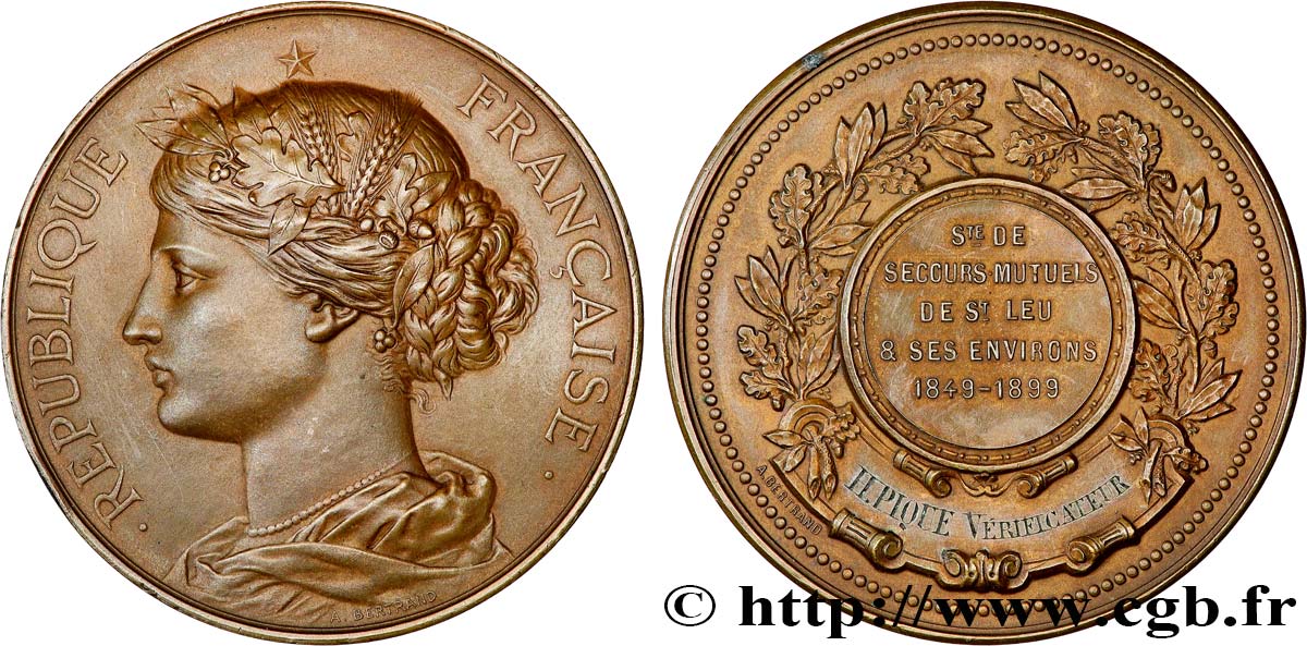 III REPUBLIC Médaille, Société de secours mutuels AU