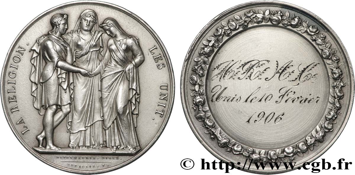AMOUR ET MARIAGE Médaille de mariage, La Religion les unit TTB+/TTB