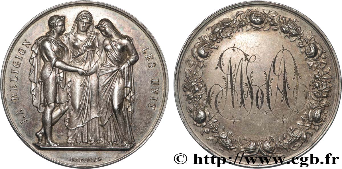 AMOUR ET MARIAGE Médaille de mariage, La Religion les unit TTB+