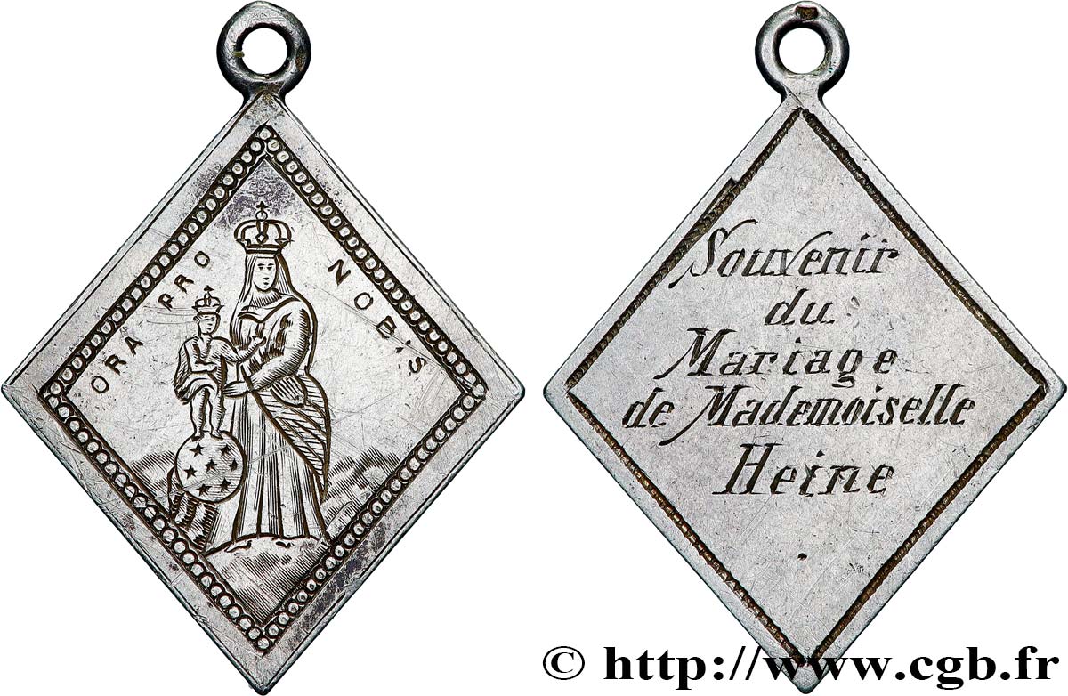AMOUR ET MARIAGE Médaille, Souvenir du mariage de Mademoiselle Heine TTB