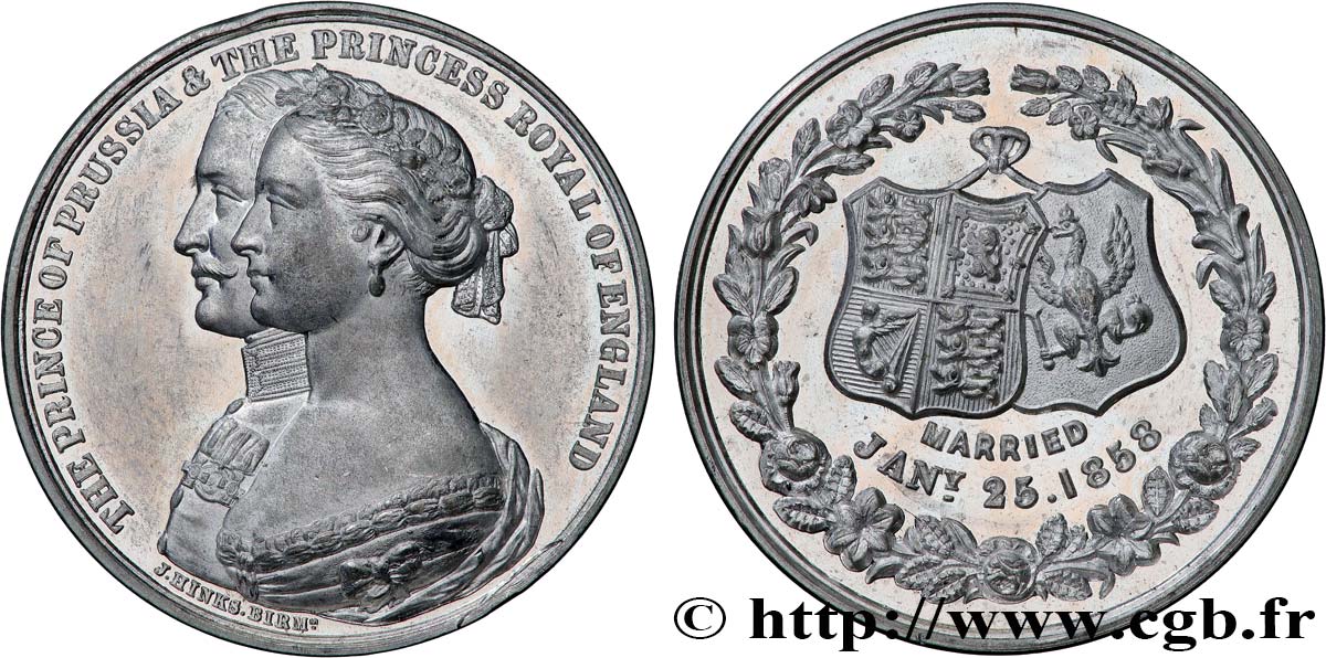 GREAT BRITAIN - VICTORIA Médaille, Mariage de Victoria Adélaïde, princesse royale d’Angleterre, et Frédéric Guillaume, prince de Prusse AU