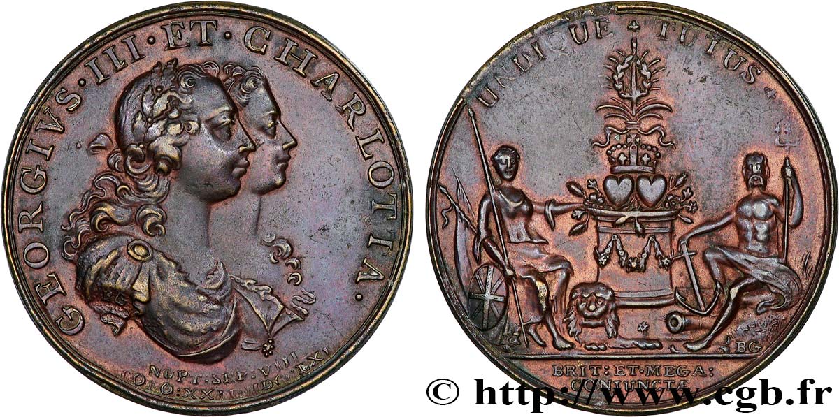 GRANDE-BRETAGNE - GEORGES III Médaille, Mariage de Georges III et Charlotte de Mecklembourg Strelitz TTB+