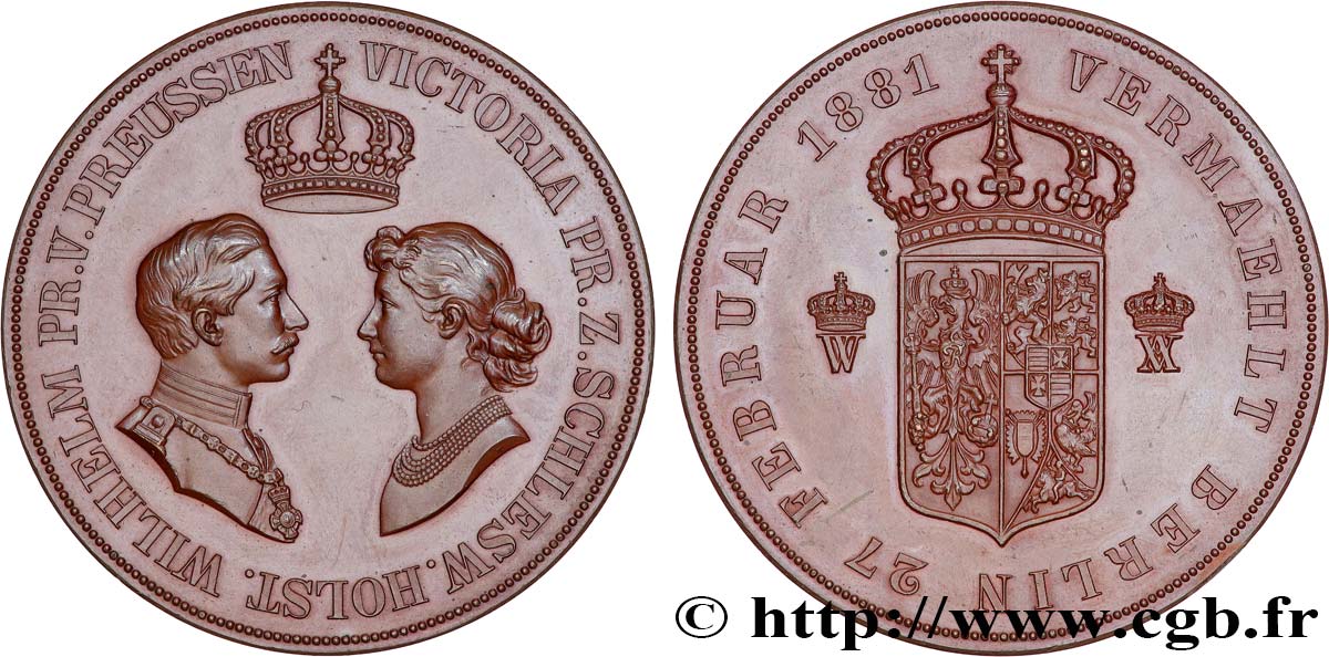 ALLEMAGNE - ROYAUME DE PRUSSE - GUILLAUME II Médaille, Mariage de Guillaume II et Augusta-Victoria SUP