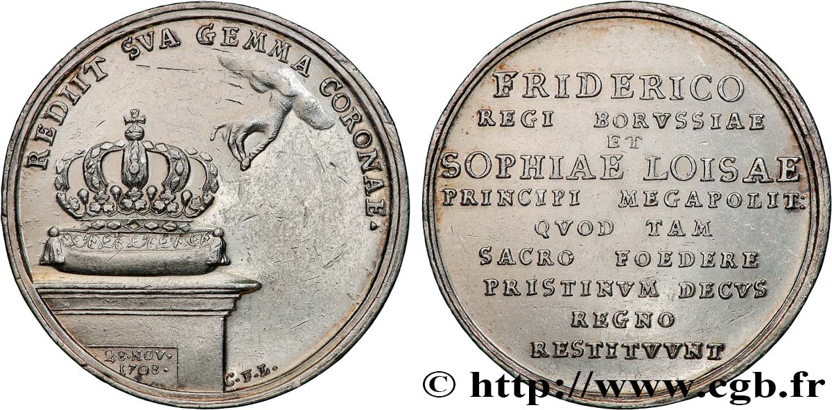 AMOUR ET MARIAGE Médaille, Mariage de Frédéric Ier de  Prusse avec Sophie de Mecklembourg Schwerin TTB