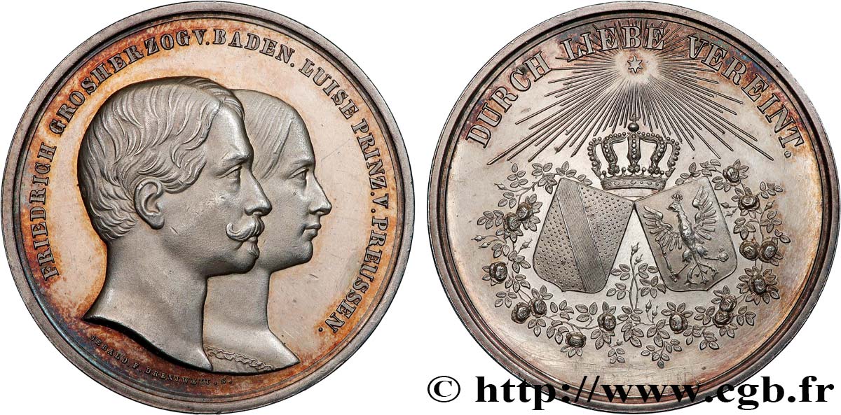 ALLEMAGNE - GRAND-DUCHÉ DE BADE - FRÉDÉRIC Ier Médaille, Mariage de Frédéric Ier de Bade avec Louise de Prusse TTB+
