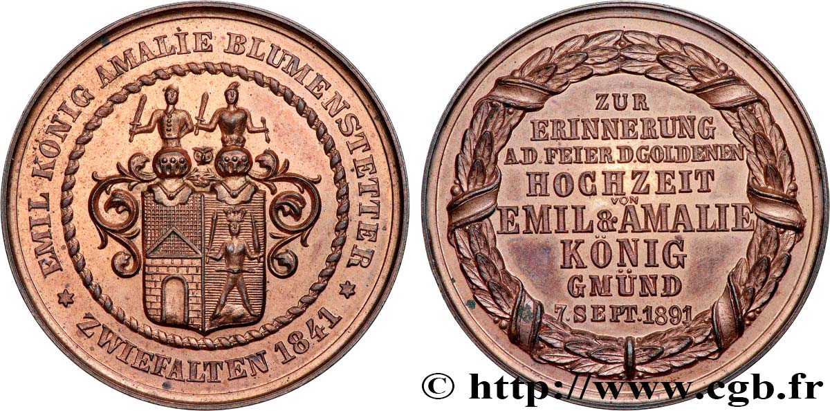 ALEMANIA Médaille, Noces d’or d’Emile König et Amalie Blumenstetter EBC