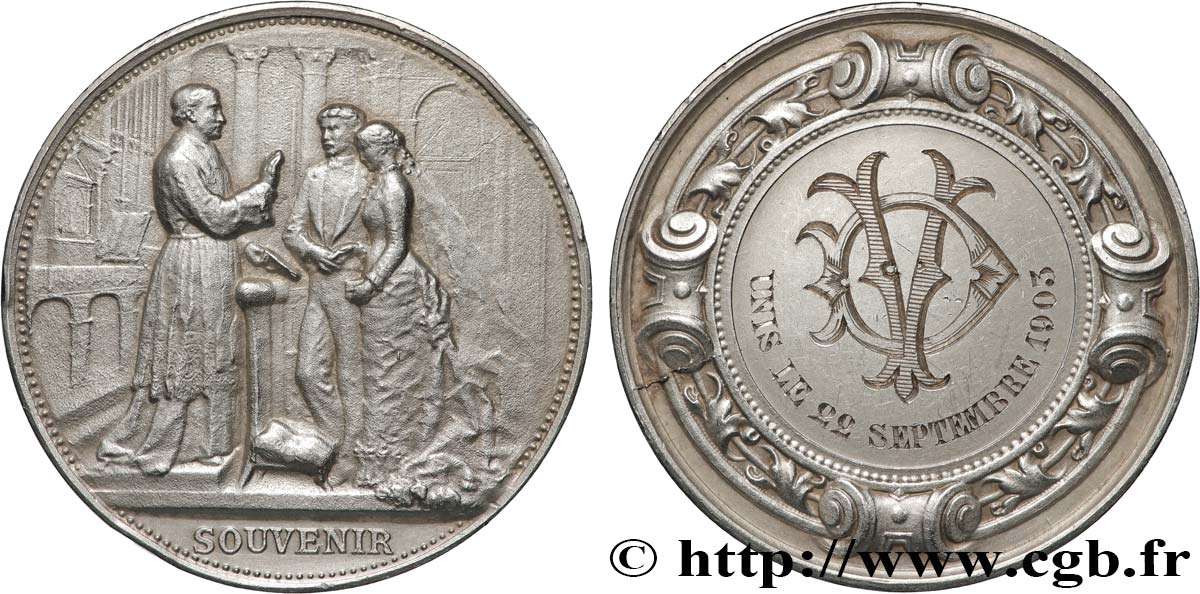 MÉDAILLE DE MARIAGE en Argent mi- XIX ´Que L'homme Donc Ne Sépare Pas Ce Que …' EUR 99,00 - FR