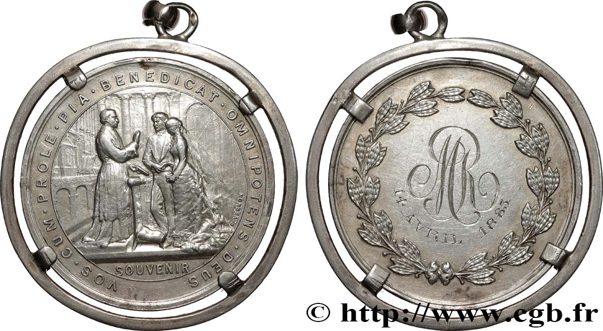 AMOUR ET MARIAGE Médaille de mariage, Souvenir, transformée en pendentif XF