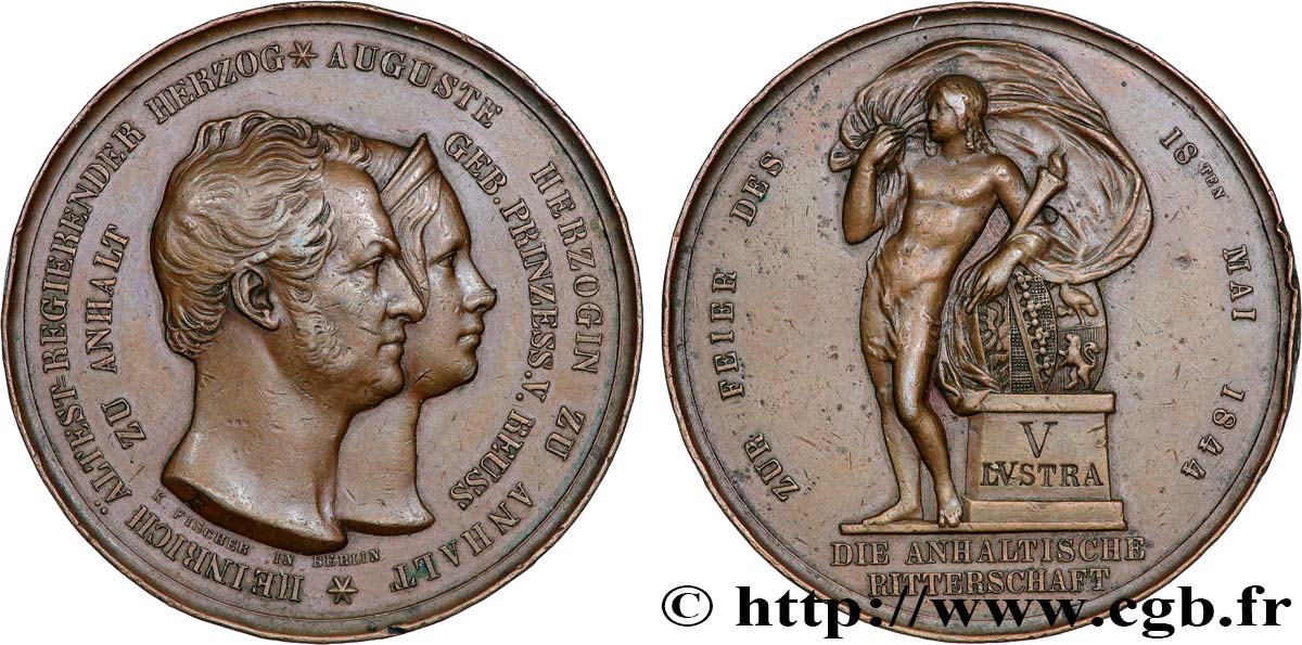 GERMANY - ANHALT Médaille, Noces d’argent d’Heinrich Anhalt-Cöthen et Auguste (née Kostritz Reuss) XF