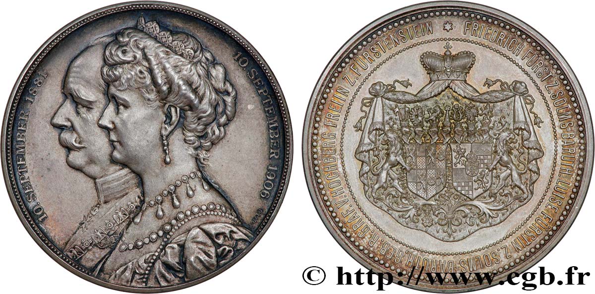 ALLEMAGNE Médaille, Noces d’argent de Frédéric de Solms-Baruth et de Louise (née Comtesse de Hochberg) SUP