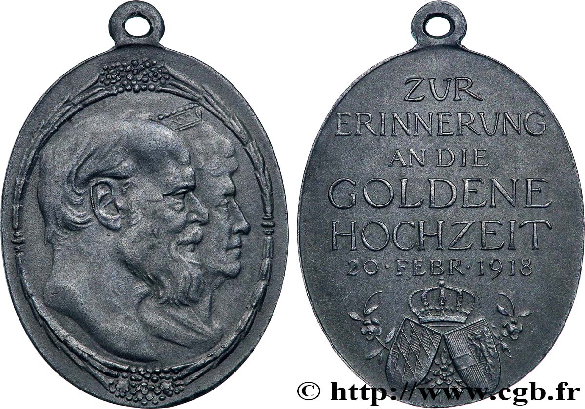 ALLEMAGNE - ROYAUME DE BAVIÈRE - LOUIS III Médaille, Noces d’or du Roi Louis III de Bavière et de Marie-Thérèse de Modène SPL
