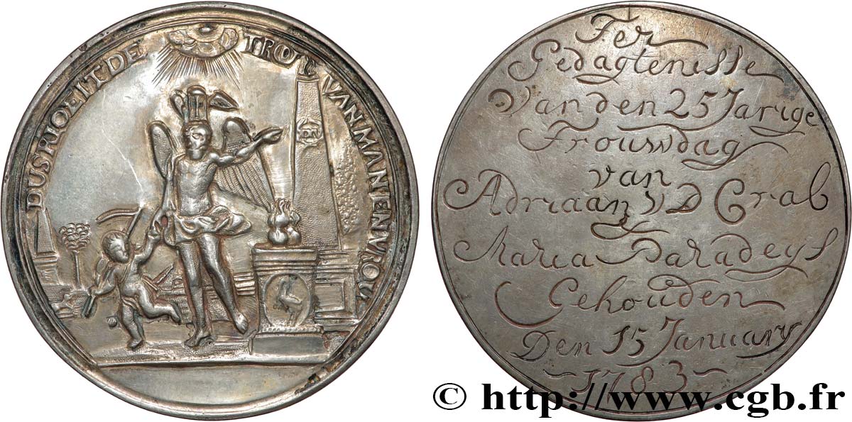 PAYS-BAS - ROYAUME DE HOLLANDE Médaille, Noces d’argent de Adriaan van der Crab et Maria Paradeys TTB