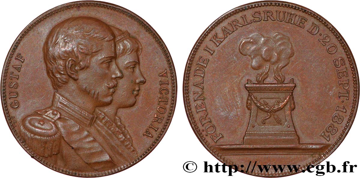 SUÈDE - GUSTAVE V Médaille, Mariage de Sophie Victoria de Bade avec Gustav, prince héritier de Suède fVZ
