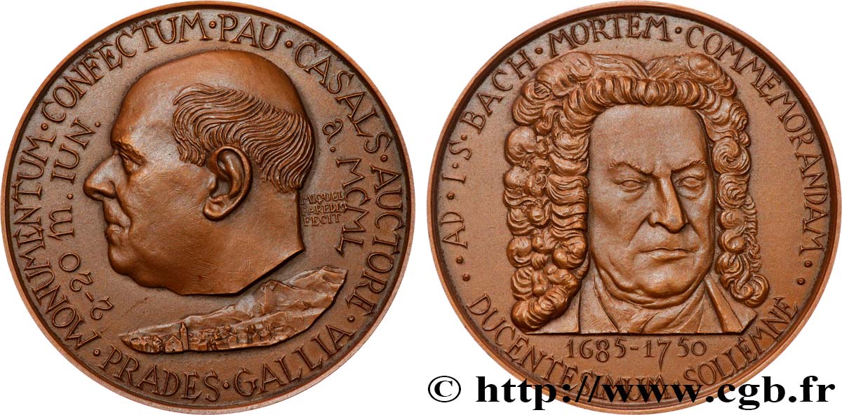 ARTISTS : DANCERS, MUSICIANS, COMPOSITORS Médaille, Souvenir Pablo Casals et Jean-Sébastien Bach AU