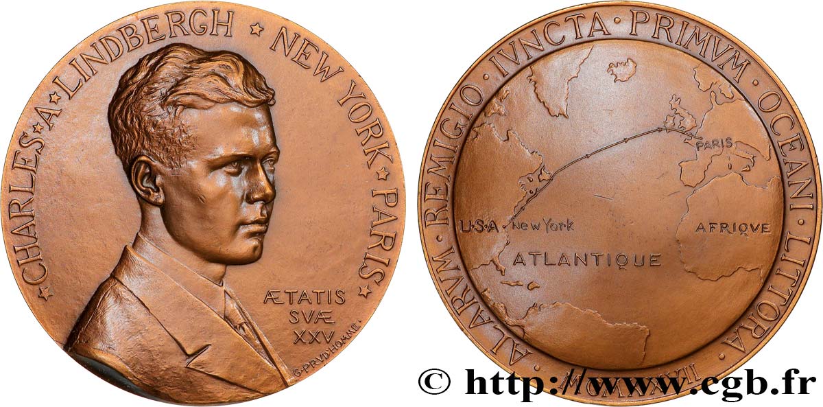 AERONAUTICS - AVIATION : AVIATORS & AIRPLANES Médaille, Charles Lindbergh EBC