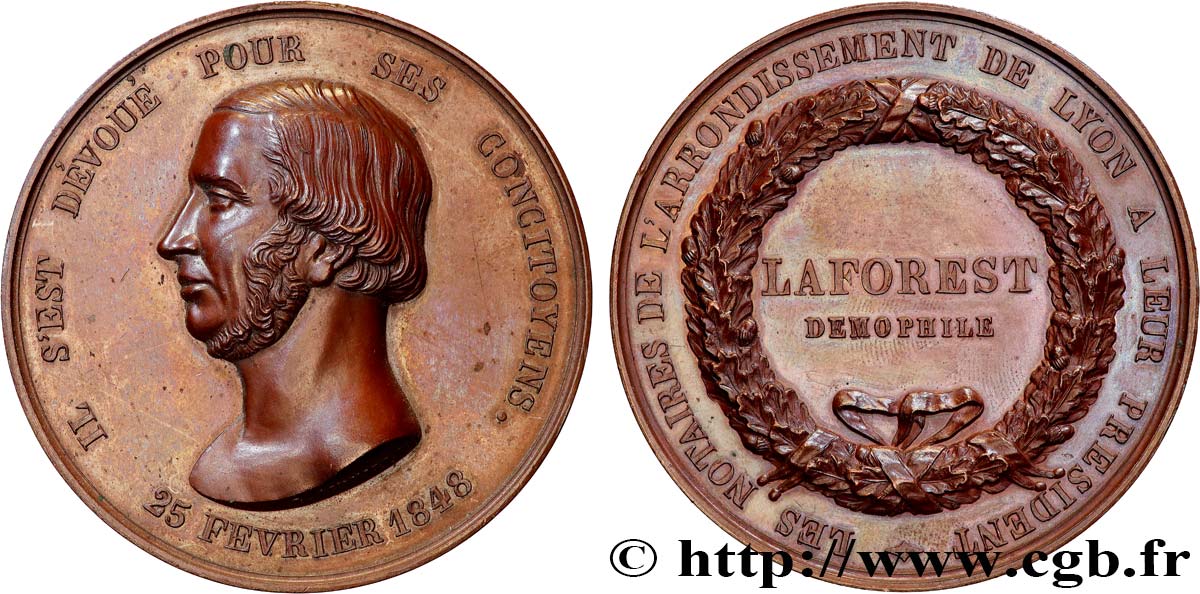 DEUXIÈME RÉPUBLIQUE Médaille, Notaires de Lyon, Démophile Laforest EBC