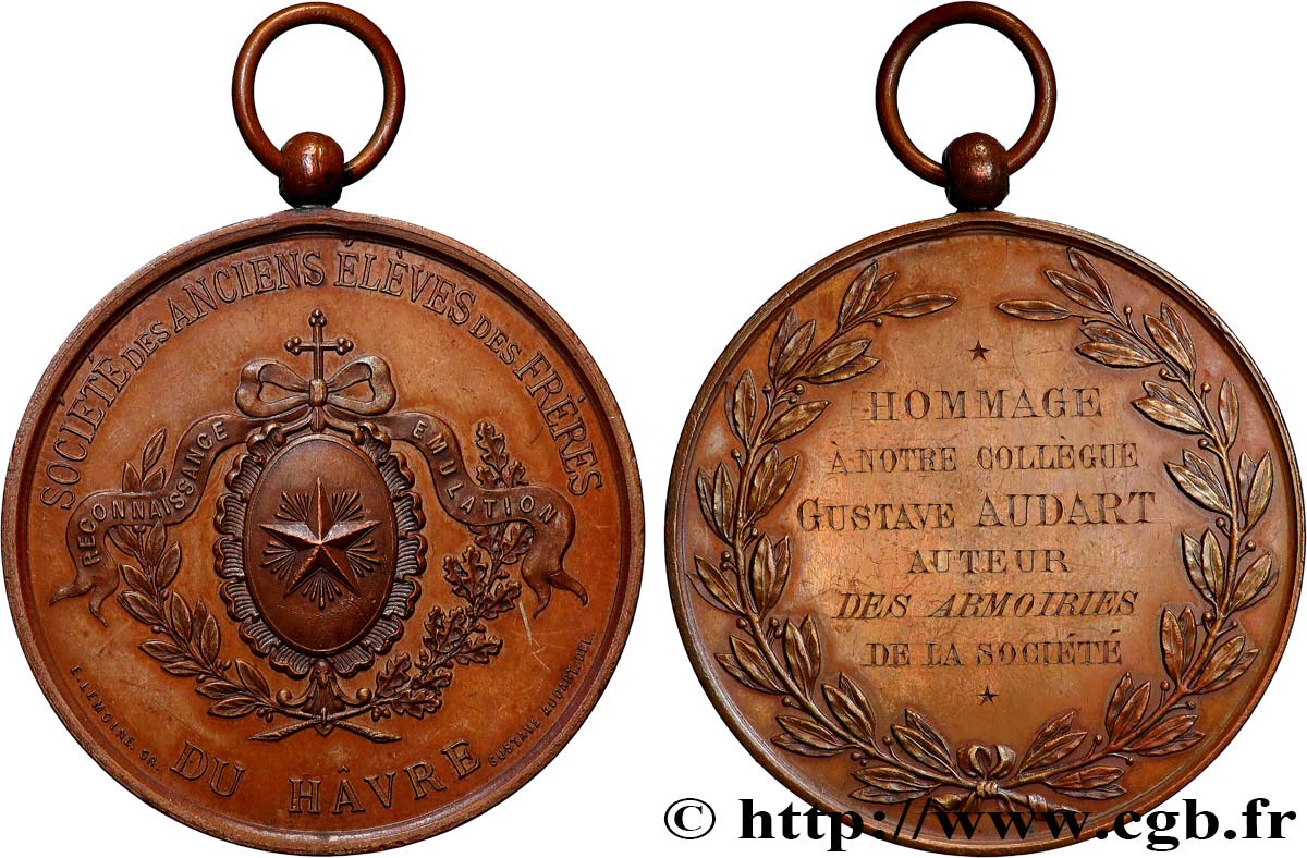 LE HAVRE Médaille, Reconnaissance émulation, Hommage à notre collègue Gustave Audart TTB+