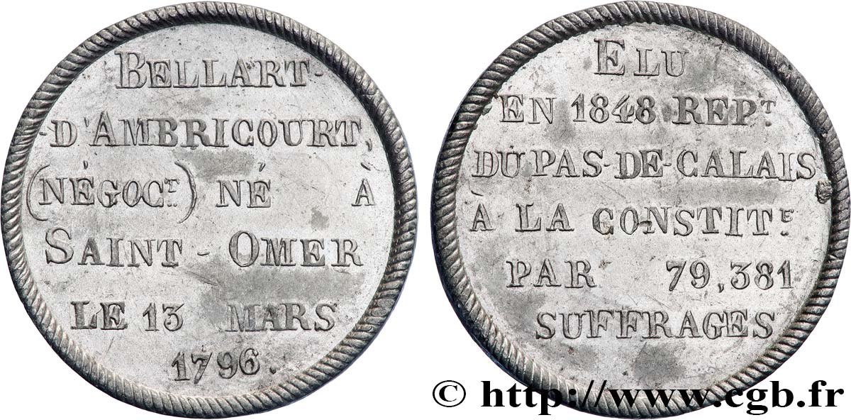 SECOND REPUBLIC Médaille, élection des représentants, Bellart d’Ambricourt XF
