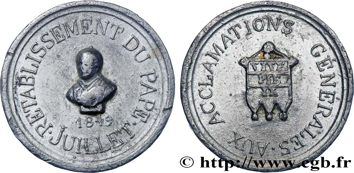 DEUXIÈME RÉPUBLIQUE Médaille, Expédition, siège et prise de Rome VF