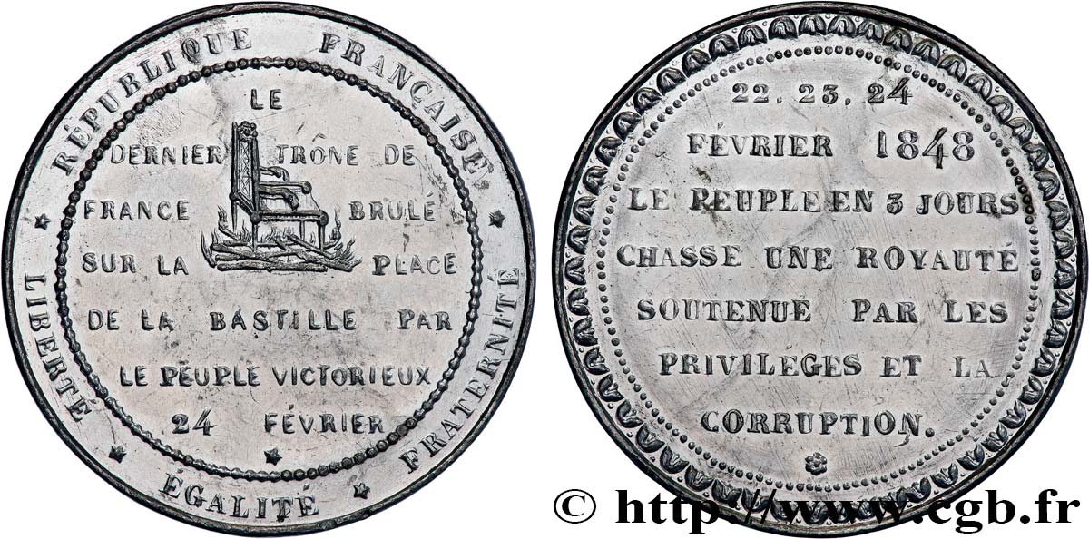 DEUXIÈME RÉPUBLIQUE Médaille, Chute de la royauté q.SPL