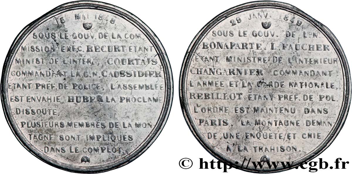 DEUXIÈME RÉPUBLIQUE Médaille, Émeute réprimée par Nicolas CHANGARNIER SS